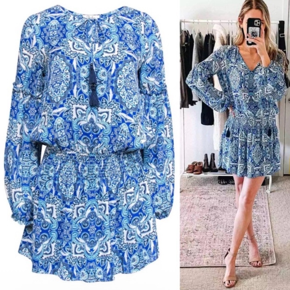 NWT Parker Maeve 100% Silk Long Sleeve Elastic Waist Dress